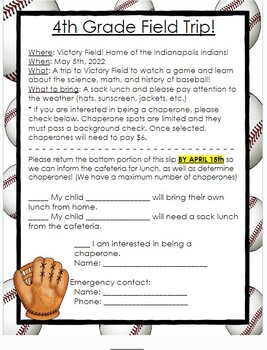 Preview of Baseball Field Trip Form