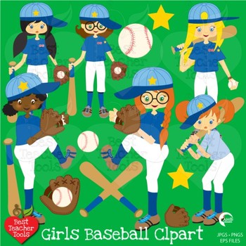 Preview of Baseball Clipart, Baseball Girls {Best Teacher Tools}, AMB-228
