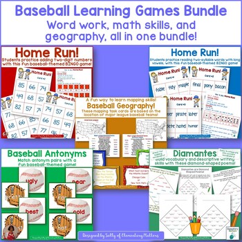 Preview of Baseball Learning Fun Bundle: Word Work, Math, Geography, & Poetry Activities