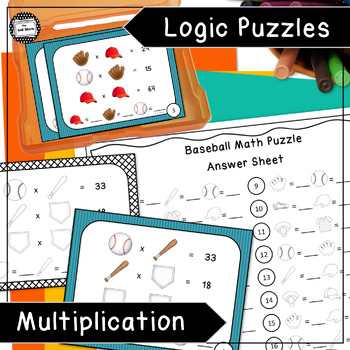 Preview of Baseball Math Logic Puzzle Enrichment Task Card Activity Multiplication