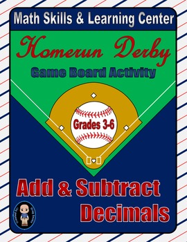 Preview of Baseball Math Skills & Learning Center (Add & Subtract Decimals)