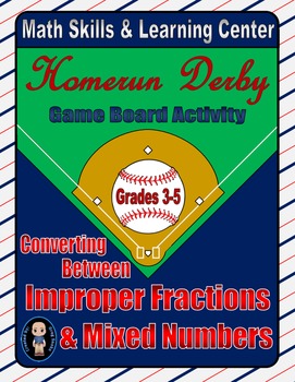 Preview of Baseball Math Skills & Learning Center (Improper Fractions & Mixed Numbers)