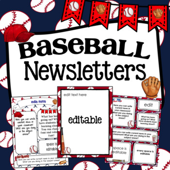 Preview of EDITABLE Baseball Newsletter Templates - Baseball Theme Class Decor