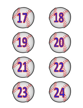 Baseball Number Labels #'s 1 - 40