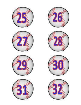 Baseball Number Labels #'s 1 - 40