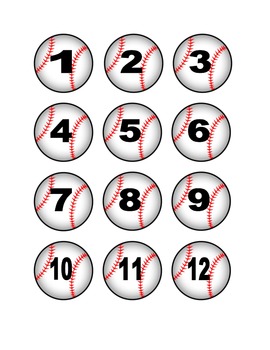 Baseball Numbers for Calendar or Math Activity