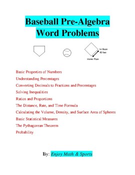 Preview of Baseball Pre-Algebra Word Problems