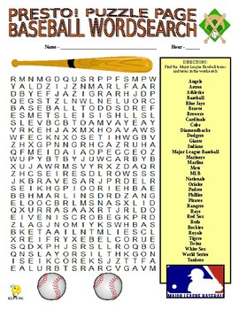 Preview of Sports: Baseball Teams Puzzle Page (Wordsearch and Criss-Cross / SUB / PE)