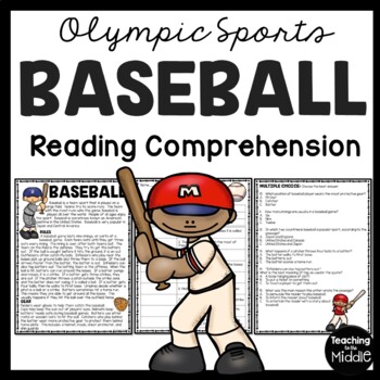 Preview of Baseball Reading Comprehension Informational Worksheet Olympic Sports Olympics