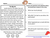 Baseball Reading Comprehension Passage Grades 2-3