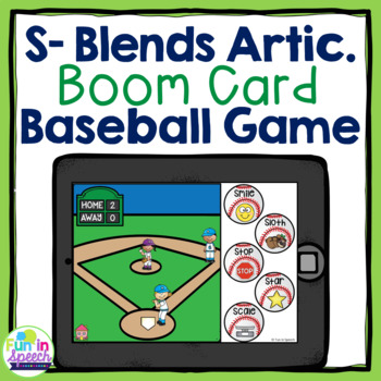 Preview of Baseball S- Blends Articulation Boom Card Game No Print Speech Therapy