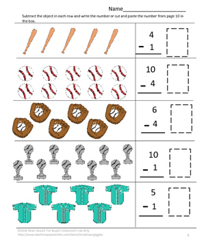 distance learning baseball math worksheets preschool kindergarten