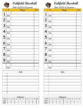 Preview of Baseball/Softball Line Up Cards