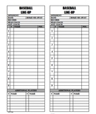 Baseball Softball Line Up Roster Card for Coaches, Dugout, Ump