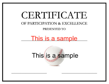 Preview of Baseball Sport Award Certificate Editable