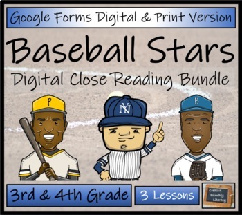 Preview of Baseball Stars Close Reading Activity Bundle Digital & Print | 3rd & 4th Grade