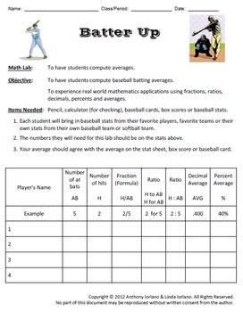 Baseball Statistics:Distance Learning by Anthony and Linda Iorlano