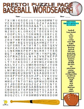 baseball terms physical education puzzle wordsearch criss cross