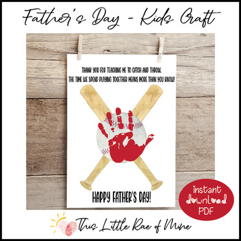 Baseball - Thank you - Happy Father's Day - printable - Handprint art  keepsake