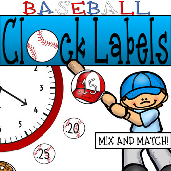 Preview of Baseball Theme Telling Time Clock Labels - Sport Classroom Decor