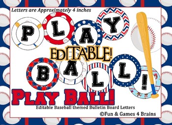 Preview of Editable AND Premade Baseball Themed 4 inch Circular Bulletin Board Letters