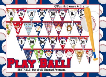 Preview of Baseball Themed EDITABLE Bulletin Board Pennants
