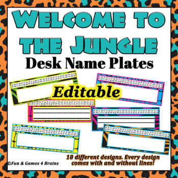 Preview of Animal Print / Jungle Themed EDITABLE Desk / Name Plates