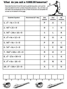 baseball themed quadratic formula riddle worksheets by manipulating