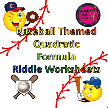 Preview of Baseball Themed Quadratic Formula Riddle Worksheets