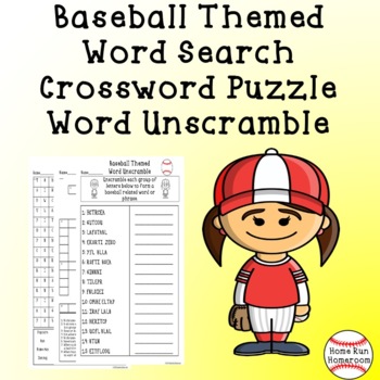 Preview of Baseball Word Search, Crossword Puzzle, and Word Unscramble