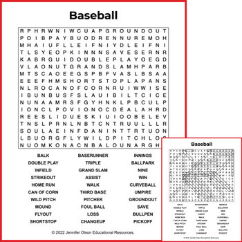 Preview of Baseball Word Search