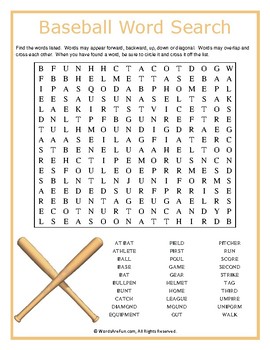Baseball Word Search Puzzle by Words Are Fun | Teachers Pay Teachers