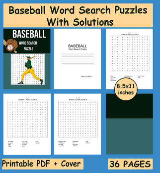 Preview of Baseball Word Search Puzzle Book With Solutions - Easy To Hard Level.