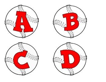 Preview of Baseballs with  red alphabet, numbers, punctuation, and basic math symbols