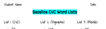 Preview of Baseline CVC Word Lists for Phonics, IEP Goal & Wilson Progress Monitoring!