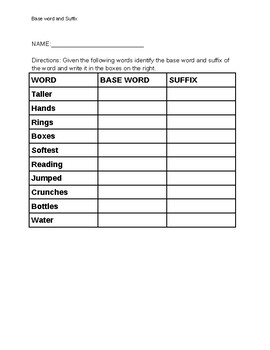 Preview of Base word & Suffix Worksheet