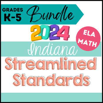 Preview of Basic 2023 Indiana ELA & Math Standards, I Can Statements & Vocab K-5 Bundle