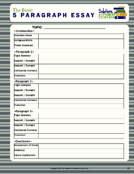 Basic 5 Paragrah Writing Tool and Sample by Solutions for Student Success