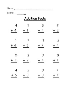 Basic Addition Fact Fluency Worksheet with Numbers up to 12 by ...