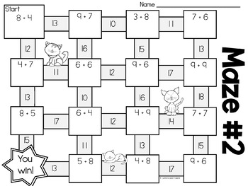 addition facts maze activity by caffeine queen teacher tpt