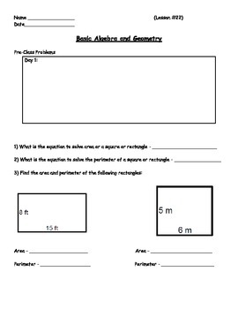 Preview of FREE - Basic Algebra and Geometry Skills Worksheet - FREE