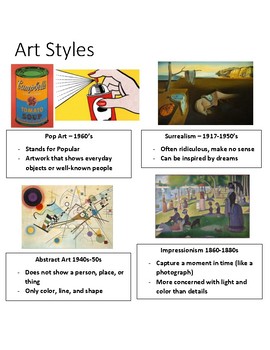Basic Art Styles Overview by Art in a Sensible Tote Bag | TPT