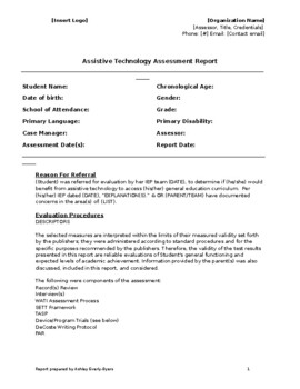 Preview of Basic Assistive Technology Assessment Report Template