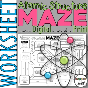 Preview of Atomic Structure Maze Worksheet in Digital and Print with Differentiation