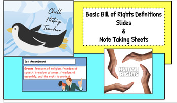 Preview of Basic Bill of Rights Definitions: Slides & Note Taking Sheets