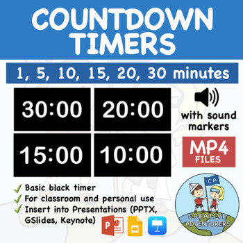 Preview of Basic Black Countdown Timers - 1, 5, 10, 15, 20, 30 Minute Timers