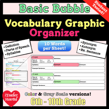 Preview of Vocabulary Graphic Organizer - Single Meaning Words (Middle and High School)