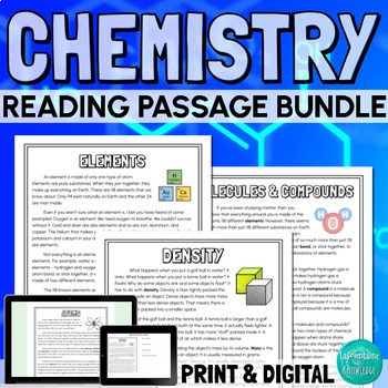 Preview of Basic Chemistry Reading Comprehension Passages Bundle PRINT and DIGITAL