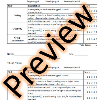 Preview of Basic Coding Rubric (Editable-Word Document)