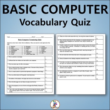 Preview of Basic Computer Vocabulary Quiz - Editable Worksheet